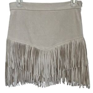 Altar'd State Beige Suede Fringe Mini Skirt